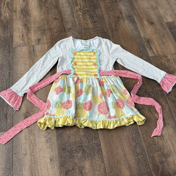 Shrimp & Grits Kids Top Long Sleeve Apron Tie Back Girls Size 7/8 Ruffles - Picture 3 of 8
